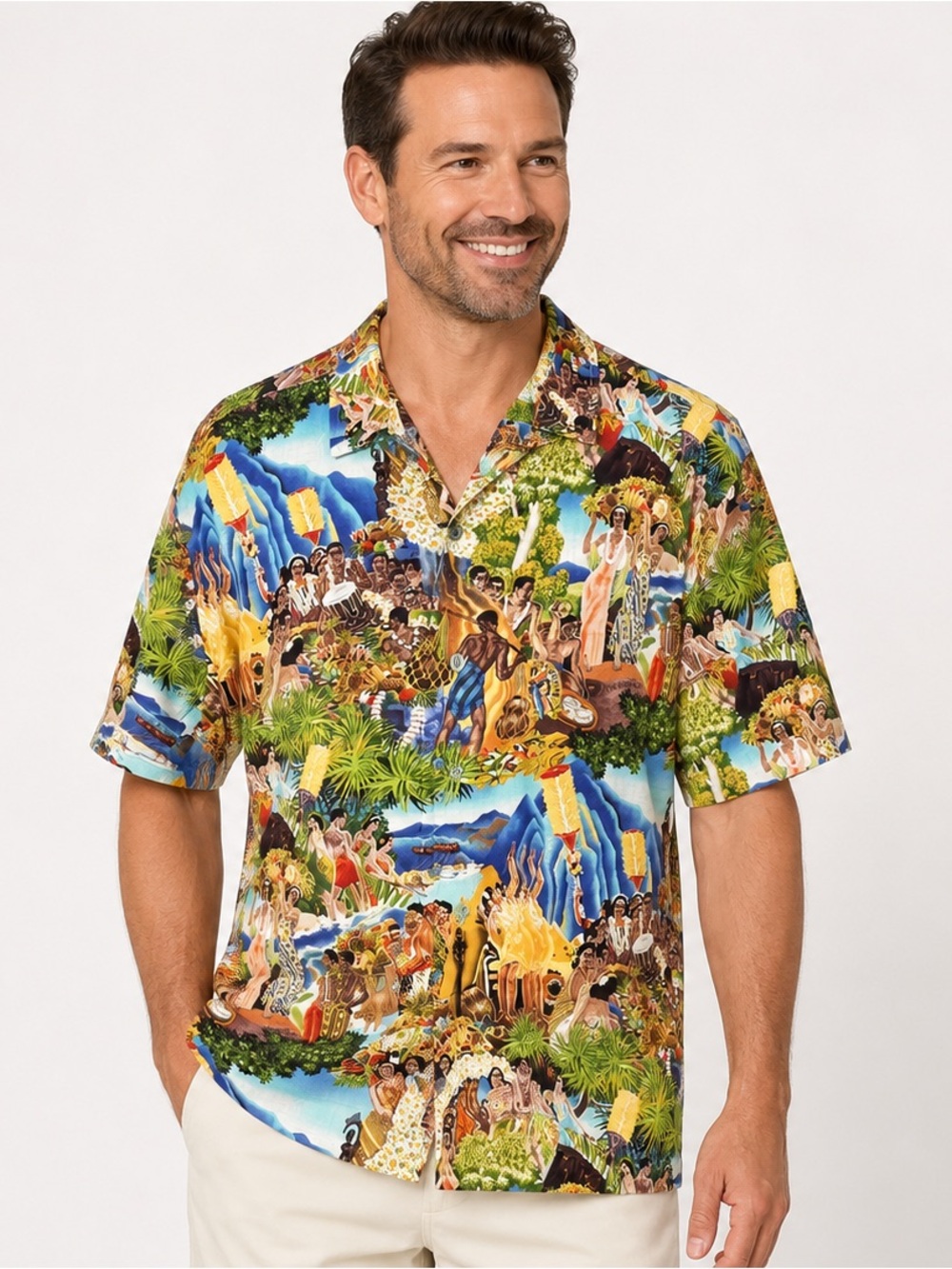 Tori Richard Festivaloha Cotton Lawn Camp Shirt Multicolor Men's Size XL, NWOT